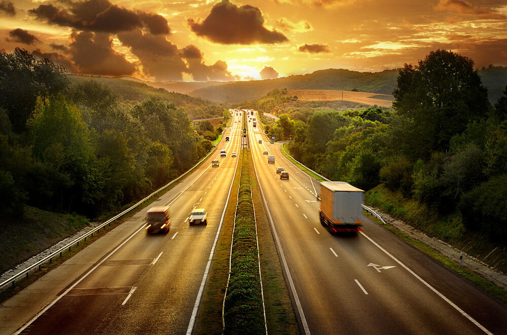 Truck Driving Into the Sunset
