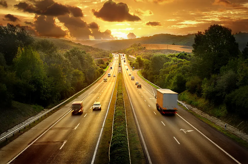Truck Driving Into the Sunset