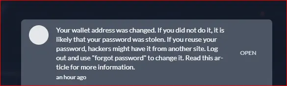 Your wallet address is changed