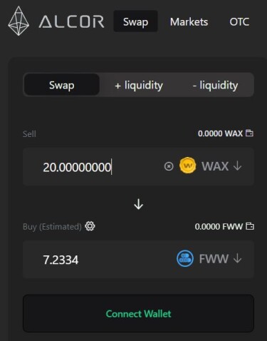 alcor exchange swap wax to fww
