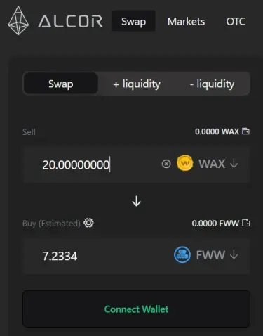 alcor exchange swap wax to fww