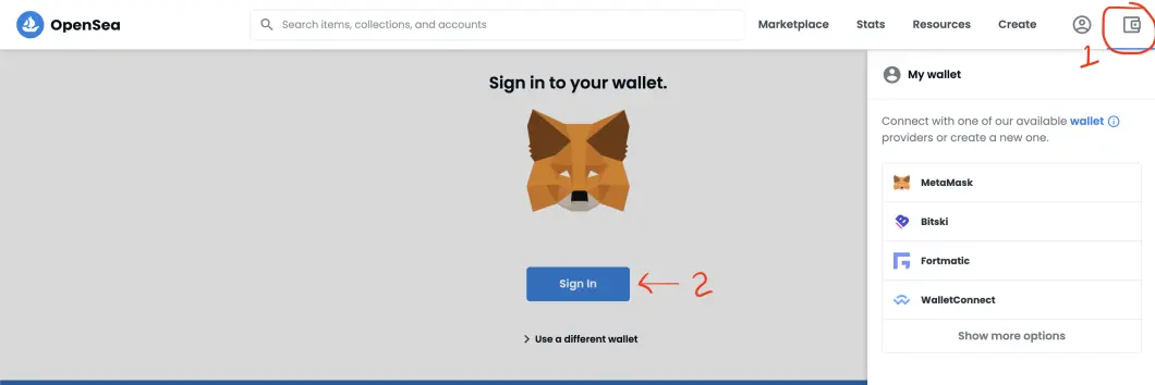 logging in to OpenSea