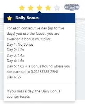 Claiming each day in a row earns you more ZEN
