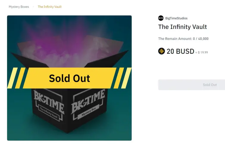 Big Time Infinity Vault Sold Out
