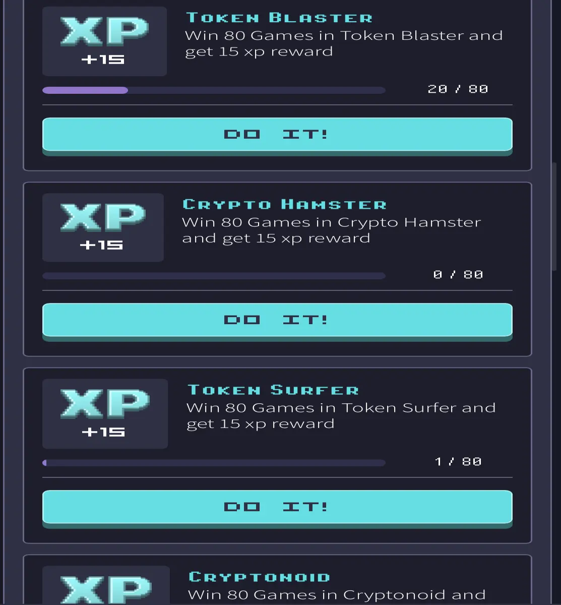 Earn XP only by winning one of 4 games, in contrast to season 1’s “play any game”