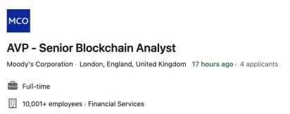 Moody's Senior Blockchain Analyst vacancy