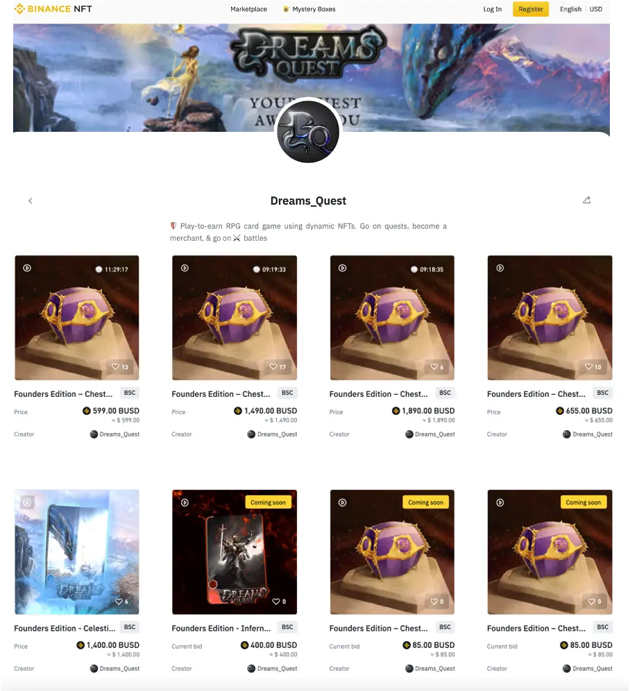 GET DREAMS QUEST NFT NOW ON BINANCE