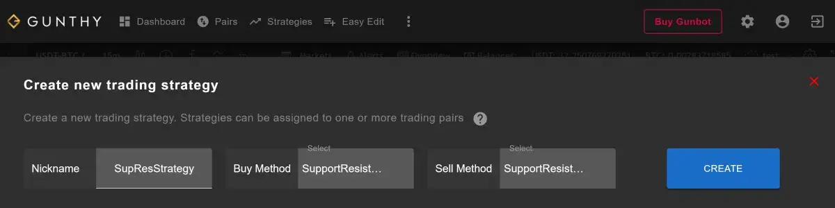 Support and Resistance Strategy Creation on Gunbot GUI