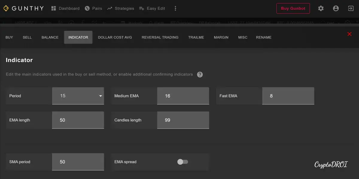 Gunbot Support and Resistance Indicators Settings on GUI