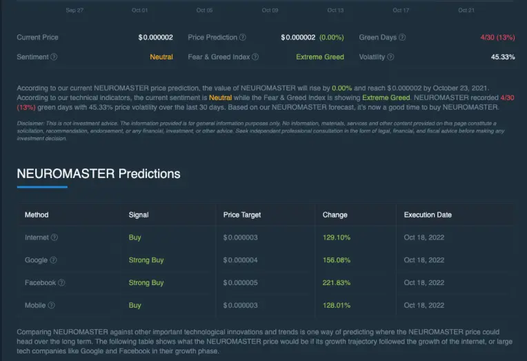 NEUROMASTER - Predictions