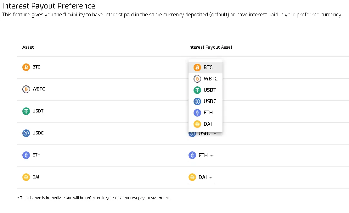 Interest Payout Preferences at Hodlnaut