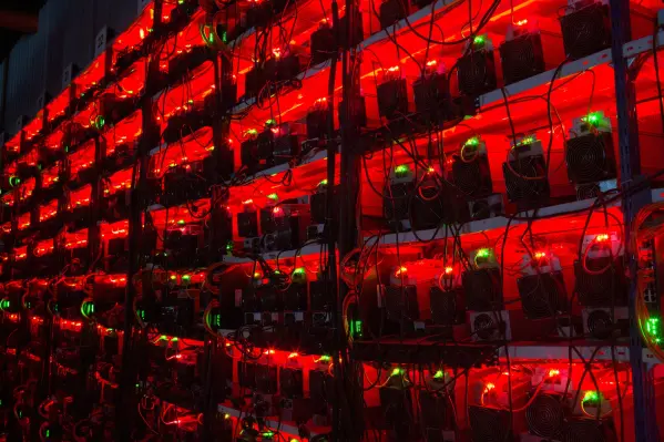 Bitmain Mining Farm - Bitcoin mining Red light wall of crypto miners