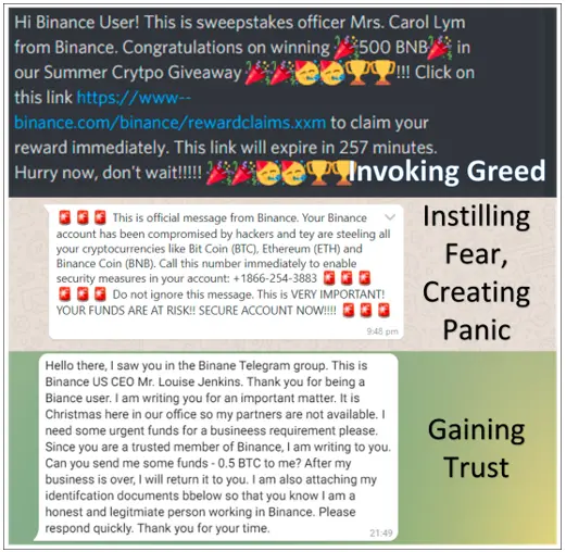 These are all too familiar templates of scamming – appealing to emotions. None of these messages are true.