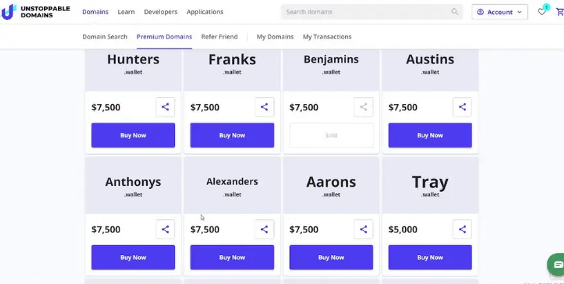 premiun NFT domains from Unstoppable Domains