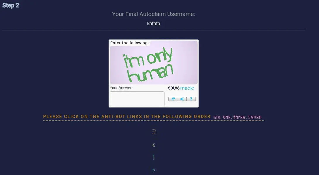 Earn space token completing a captcha and an antibot check