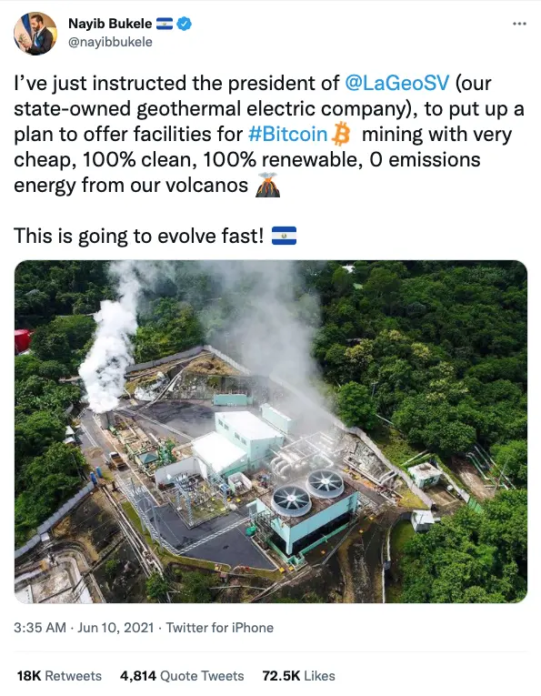 El Salvador aims to become Bitcoin mining hub.