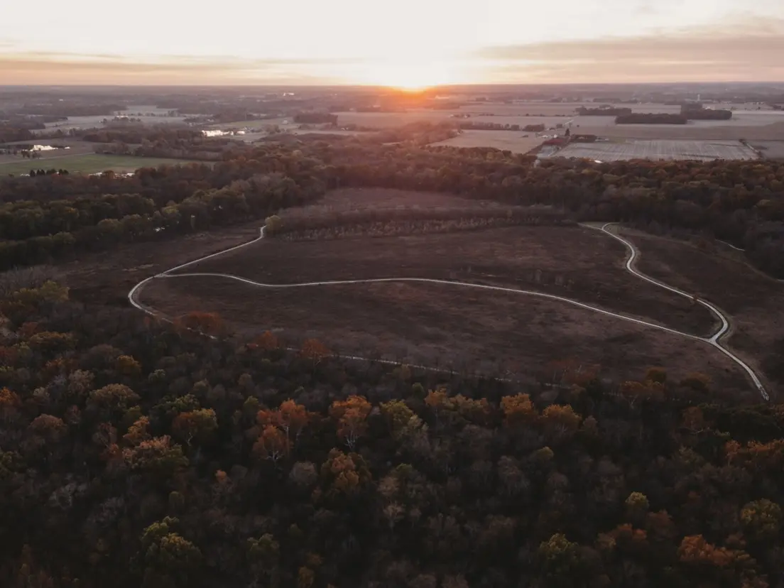 Paths in the park at sunset
