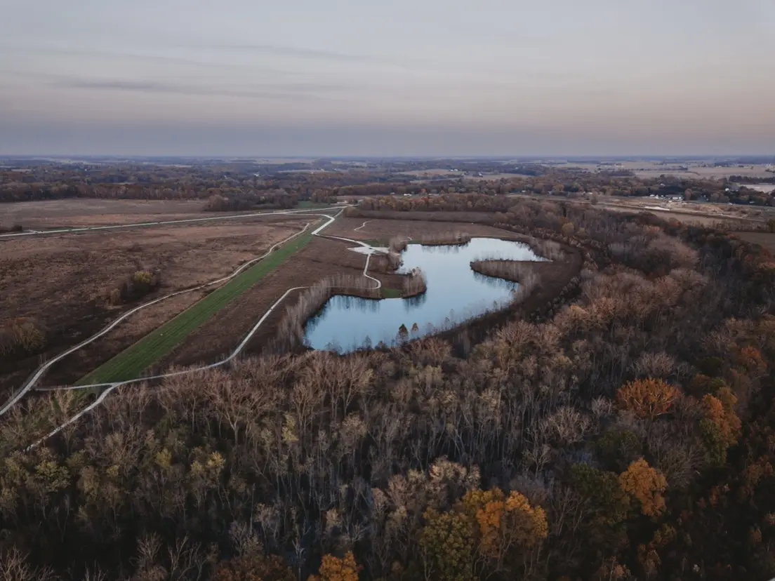 Body of water in a park in autumn