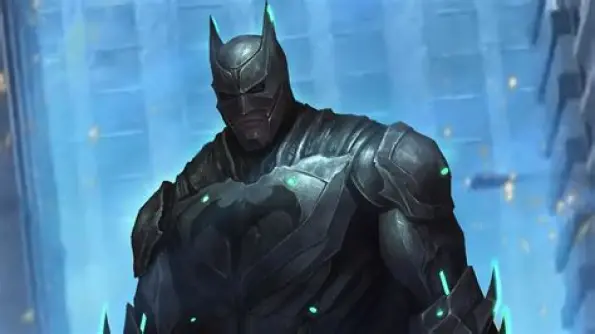 Batman in Armor - Seen on a blue background