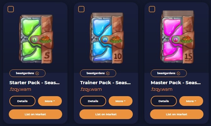 Starter Pack, Trainer Pack, Master Pack
