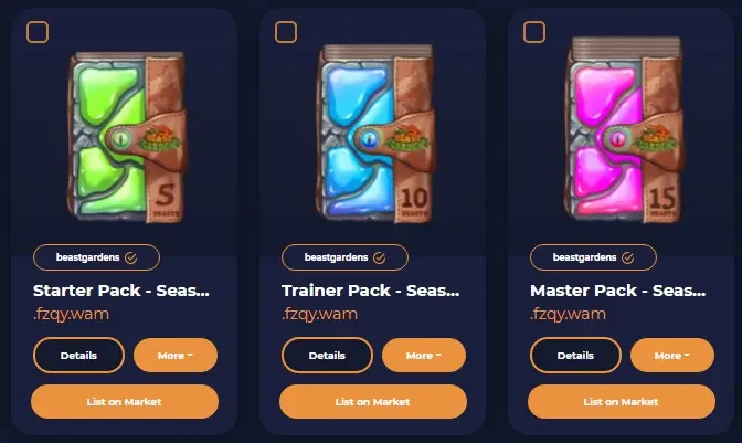 Starter Pack, Trainer Pack, Master Pack