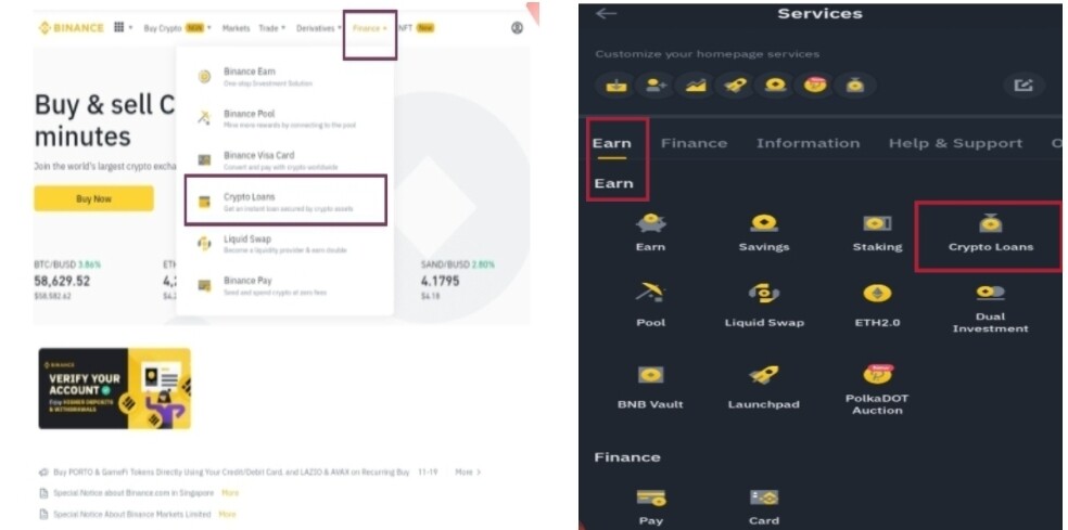 Click Finance on Destkop or Earn on App