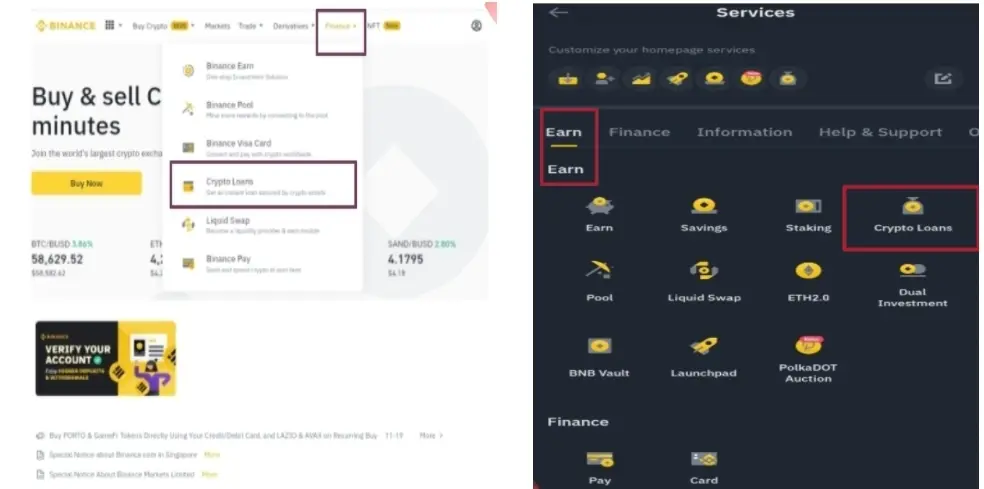 Click Finance on Destkop or Earn on App
