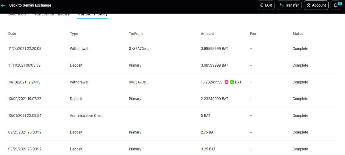 Gemini Exchange Report