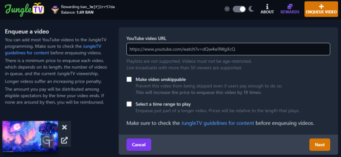 Figure 19. Enqueueing a video.