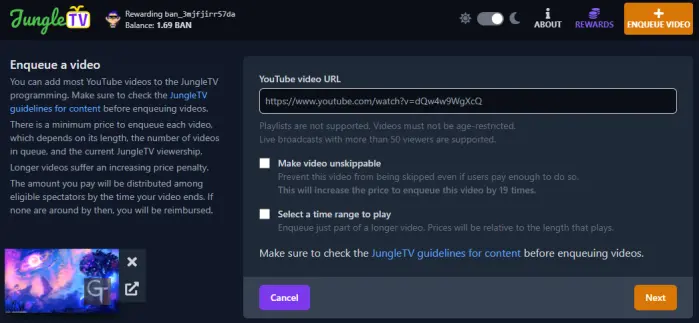 Figure 19. Enqueueing a video.