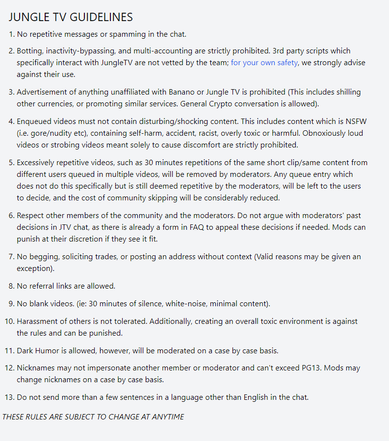 Figure 21. The JungleTV community guidelines.
