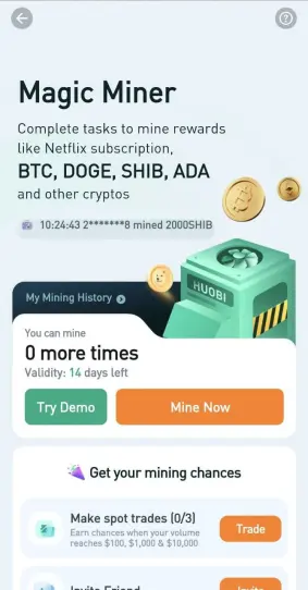 Huobi Magic Miner page
