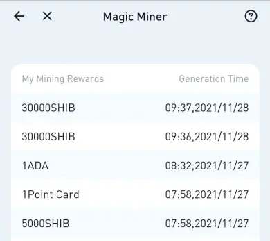 My Huobi Magic Miner mining history