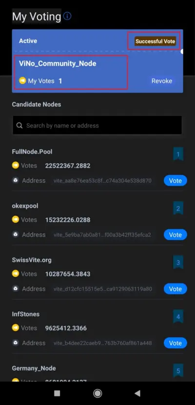 Comprueba que tu voto es correcto. Y ya está. Empezarás a recibir recompensas diarias en $VITE y $VINU a partir del día siguiente.