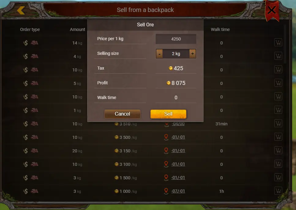 Selling ore
