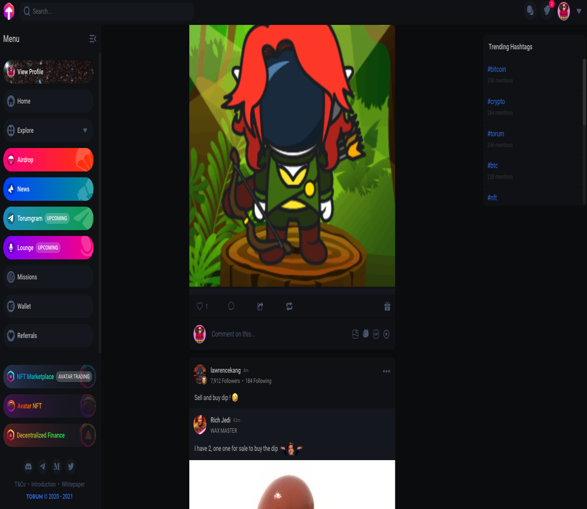 Torums UI with a Genesis Avatar NFT