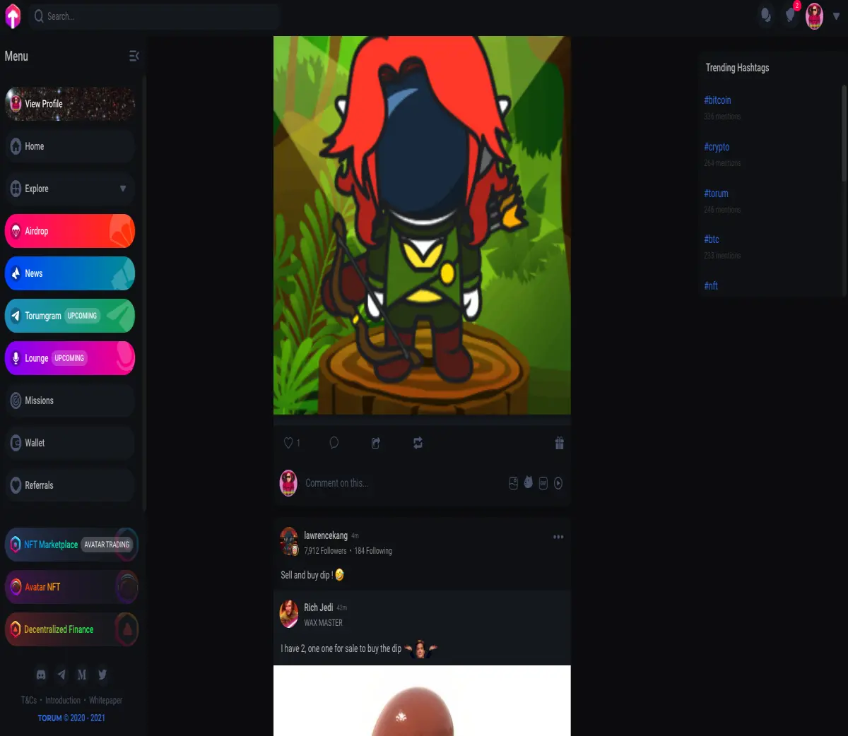 Torums UI with a Genesis Avatar NFT