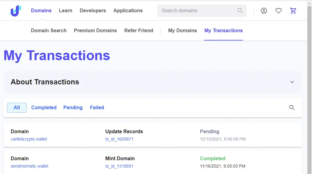 status of transaction