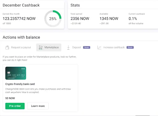 ChangeNOW Debit Visa card