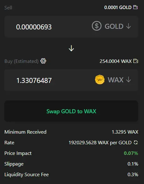 GOLD to WAX on Alcor Exchange