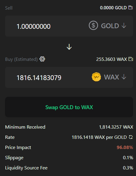 One GOLD to WAX on Alcor Exchange