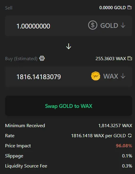 One GOLD to WAX on Alcor Exchange