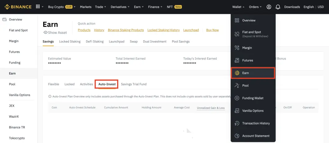 Binance Earn Wallet for Auto-Invest