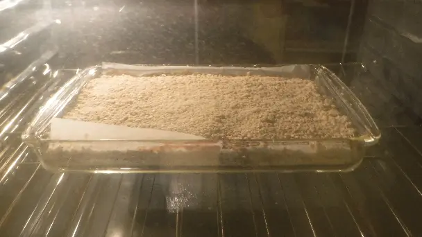 date squares in the oven