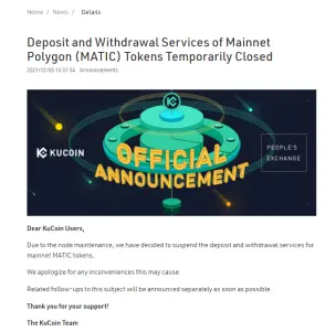 Polygon no more https://www.kucoin.com/news/en-kucoin-suspend-deposit-and-withdrawal-services-of-matic-tokens-1205