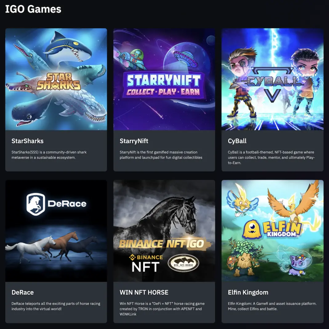 Binance NFT IGO games