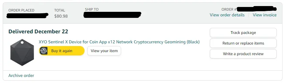SentinelX BLE ordered from Amazon
