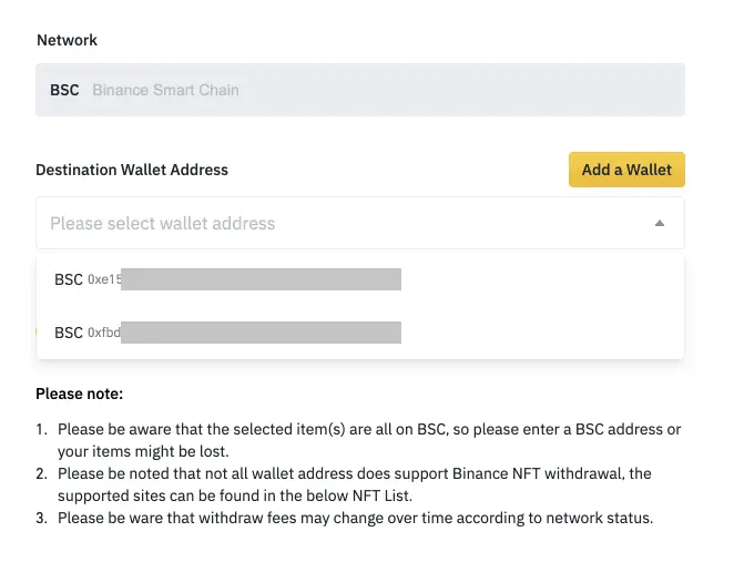 Withdraw NFTs from Binance