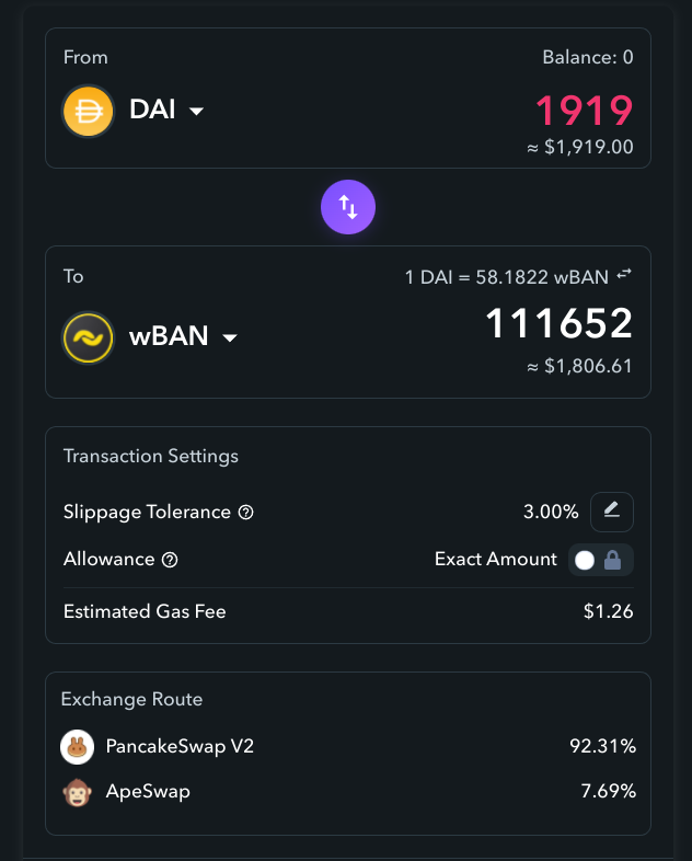 Uso de dos pools para un intercambio a través de Zapper.fi