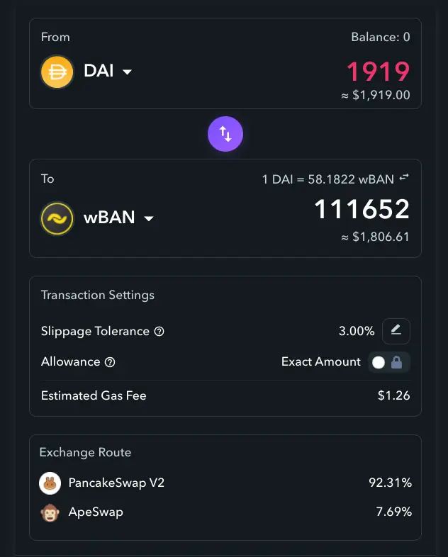 Uso de dos pools para un intercambio a través de Zapper.fi